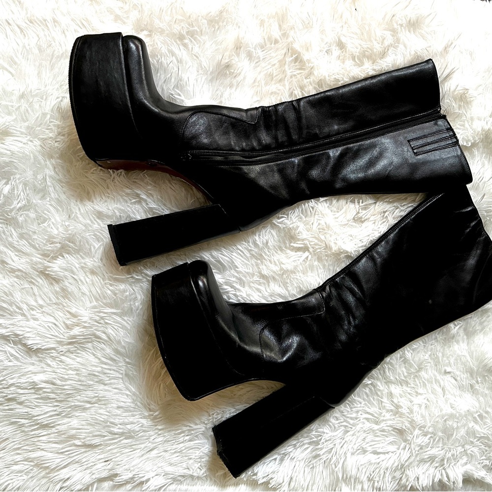 ⏳SUPER RARE 💫 Luichiny Vintage Black Leather Badass Platform Boots SZ 9